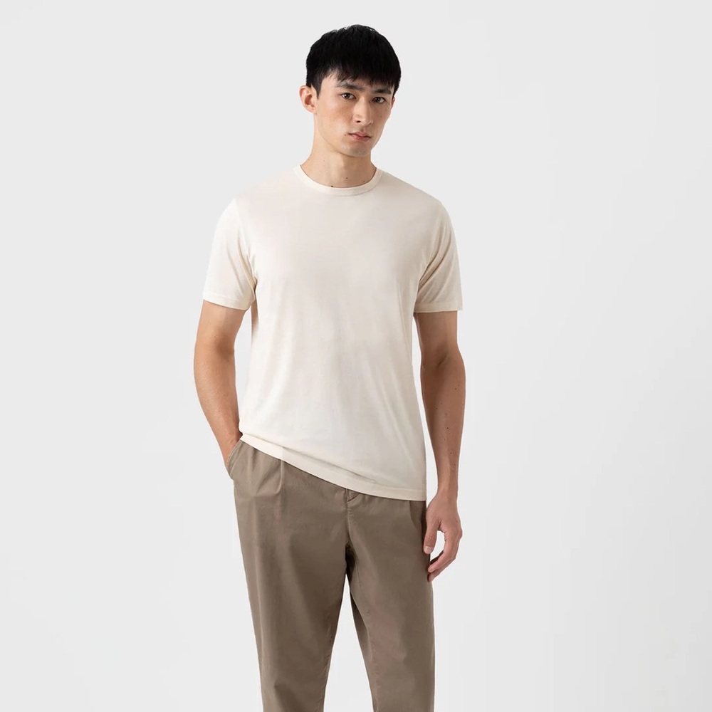 EUC Mens Sunspel Classic T-Shirt Cream US Medium